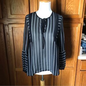 Anthropologie Black & White Striped Sheer Long Sleeve Blouse - S